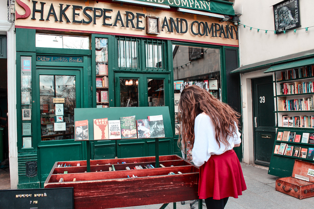Browsing books at Shakespeare and Company